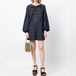 ZIMMERMANN Devi Lace-up Denim Minidress Size AU0/US4